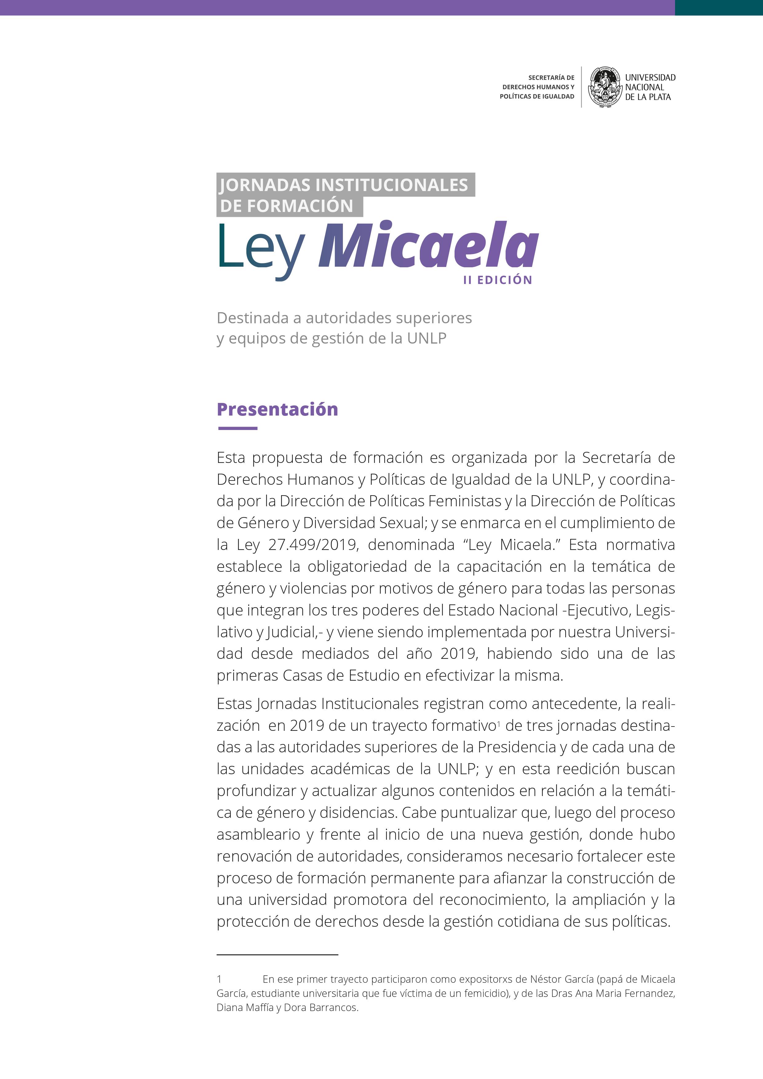CAPACITACION DE GÉNERO - Invitación a II Edición de Capacitación Ley  Micaela - Facultad de Ciencias Jurídicas y Sociales