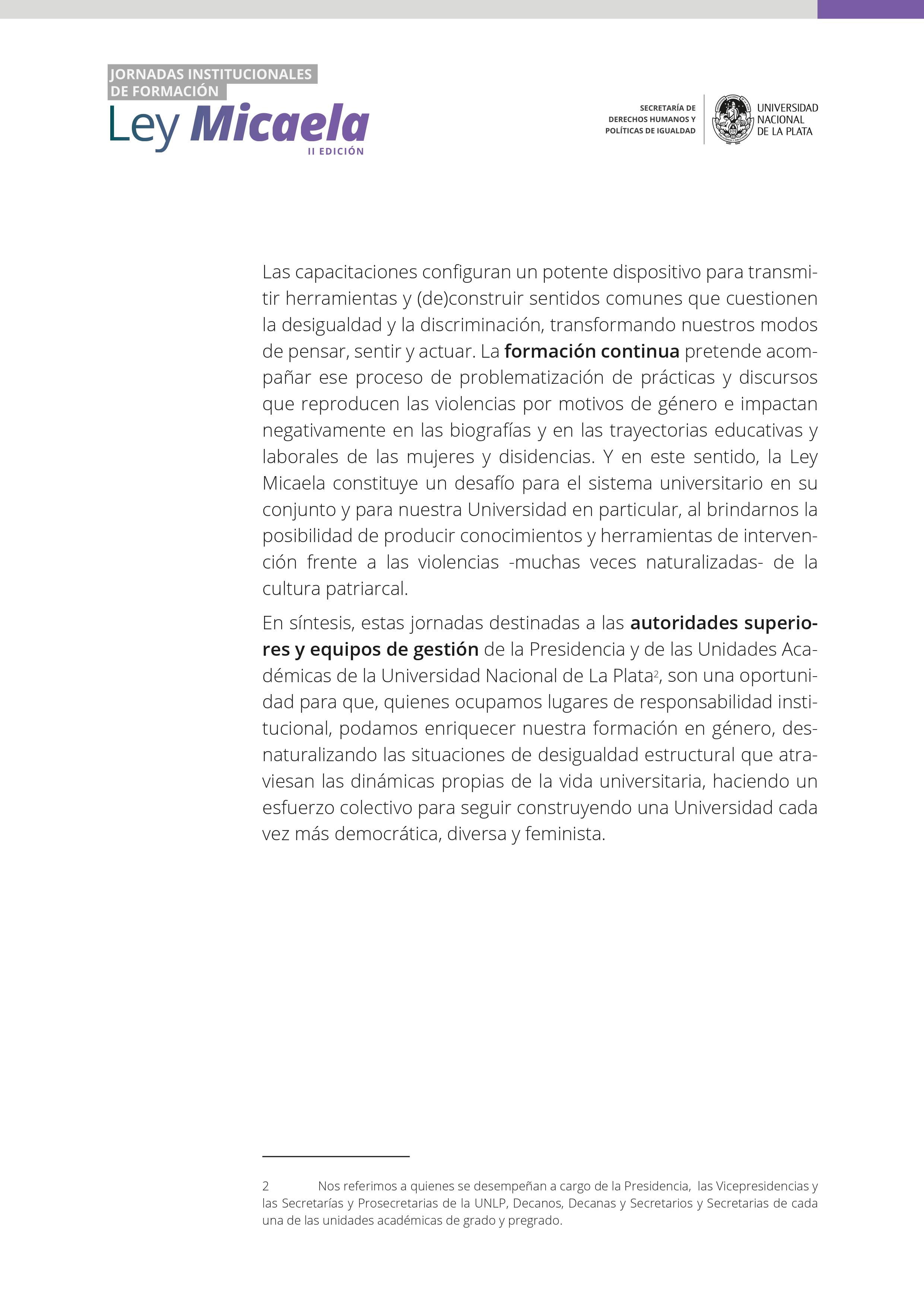 CAPACITACION DE GÉNERO - Invitación a II Edición de Capacitación Ley  Micaela - Facultad de Ciencias Jurídicas y Sociales